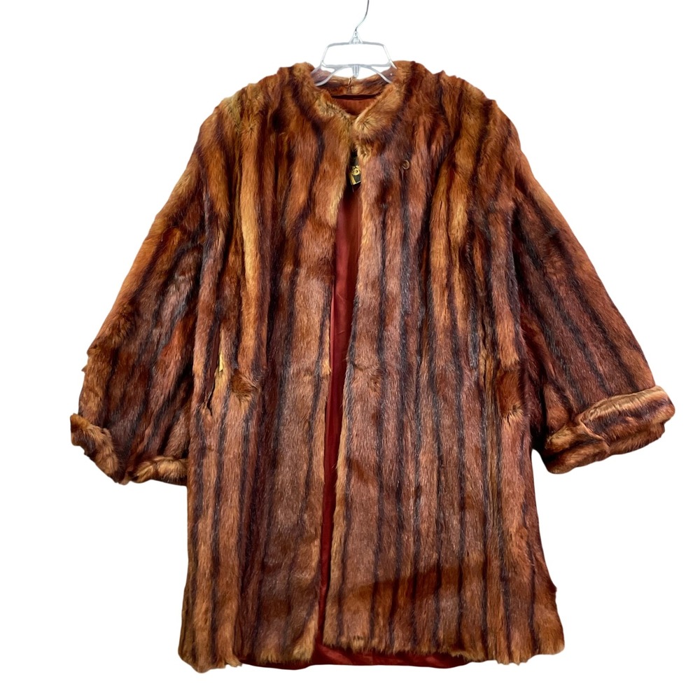 Parisian Fur Co Real Fur Coat Women Medium Brown Striped Vintage Luxury Mob Chic